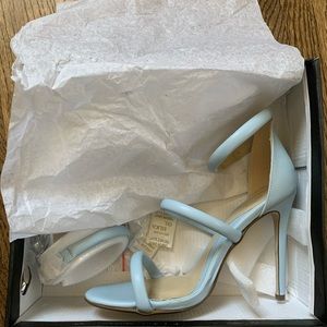 Baby blue three strap heels